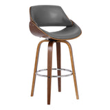 26" Gray And Brown Faux Leather And Iron Swivel Low Back Counter Height Bar Chair - Homeroots