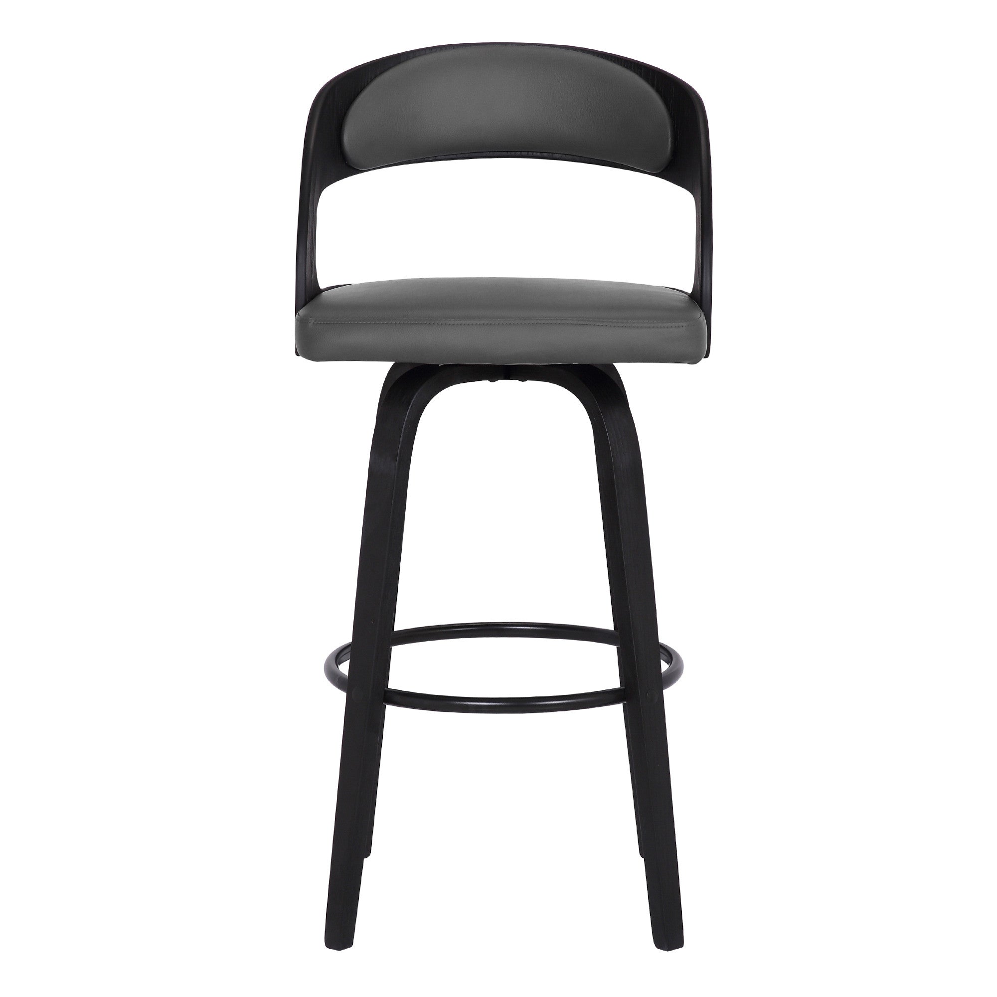 26" Gray And Black Faux Leather And Iron Swivel Low Back Counter Height Bar Chair - Homeroots - Flyclothing LLC