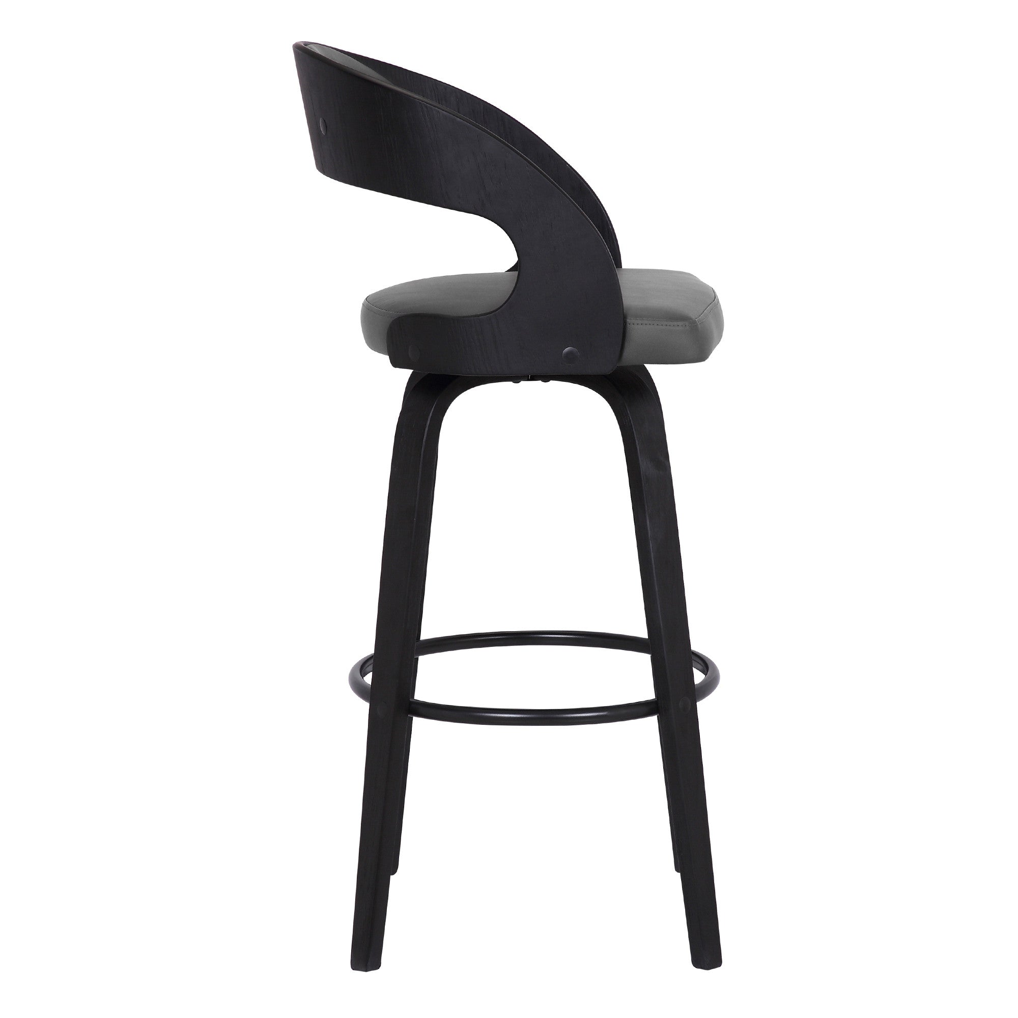 26" Gray And Black Faux Leather And Iron Swivel Low Back Counter Height Bar Chair - Homeroots - Flyclothing LLC
