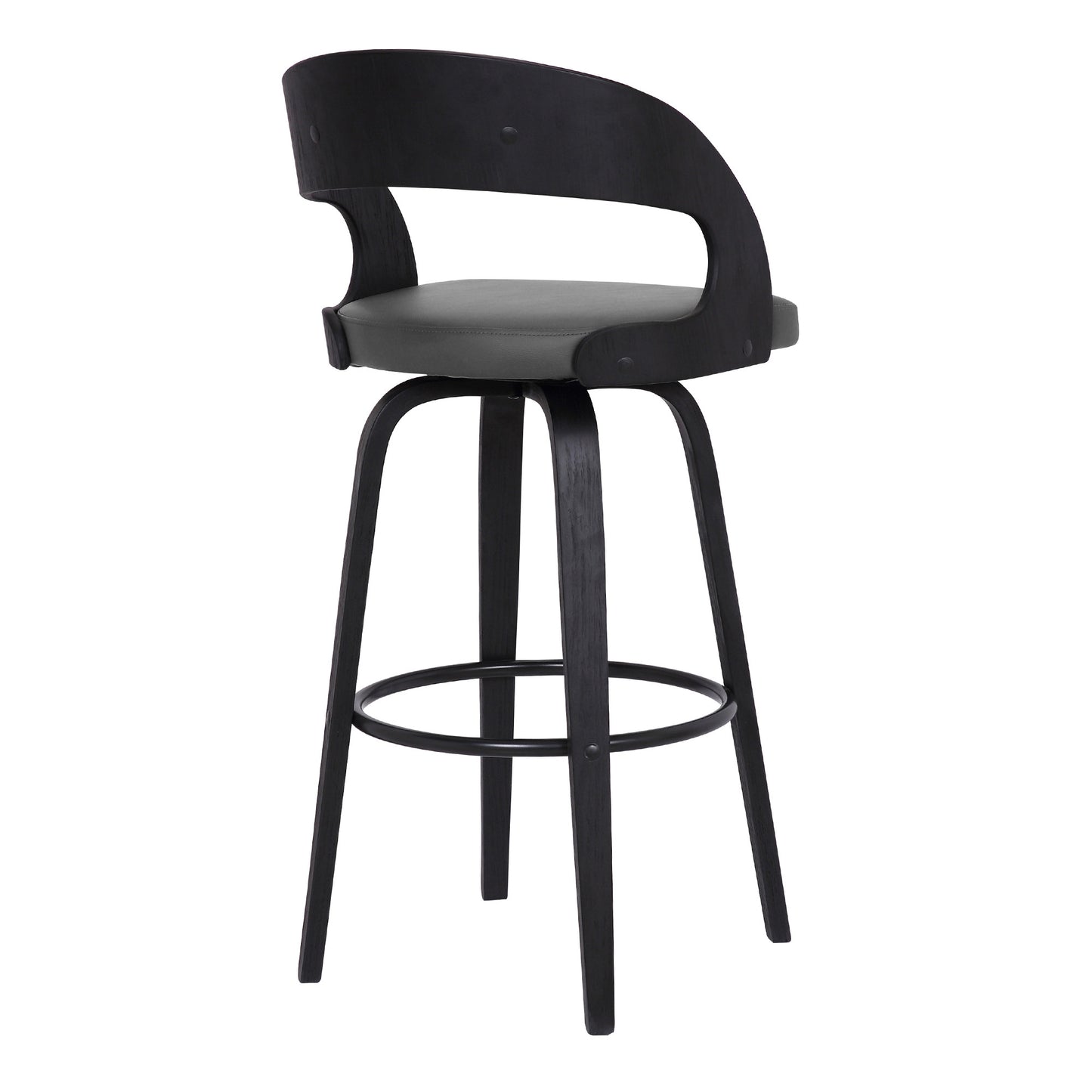 26" Gray And Black Faux Leather And Iron Swivel Low Back Counter Height Bar Chair - Homeroots - Flyclothing LLC