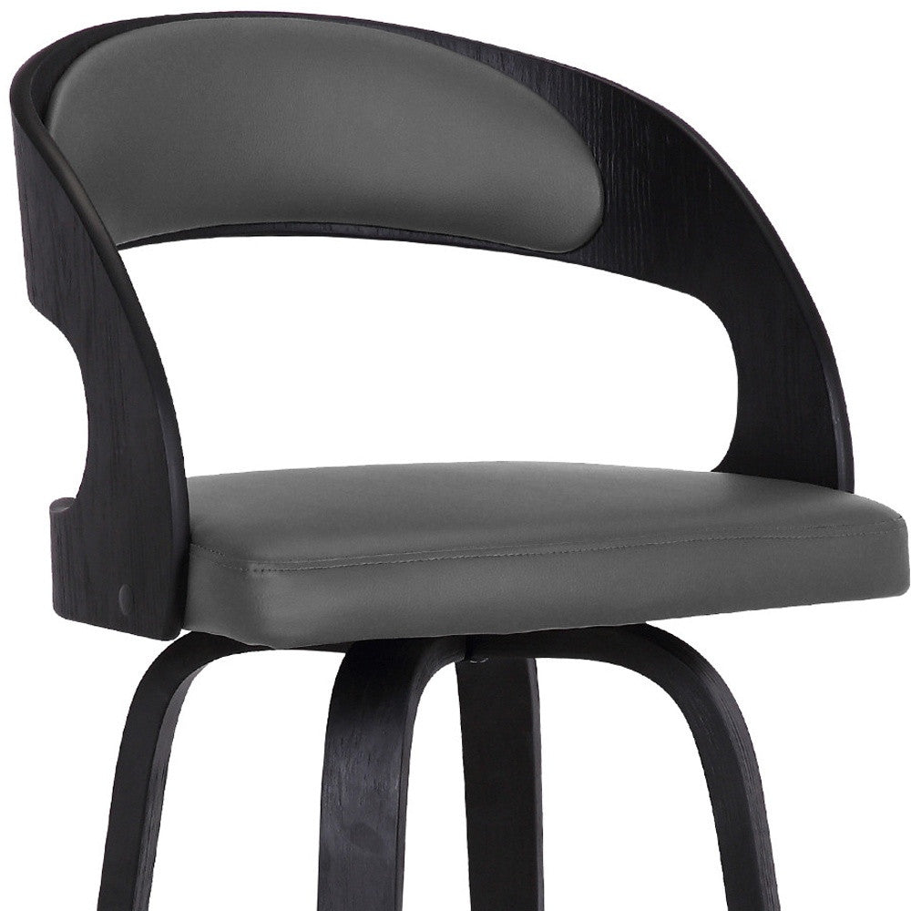 26" Gray And Black Faux Leather And Iron Swivel Low Back Counter Height Bar Chair - Homeroots - Flyclothing LLC