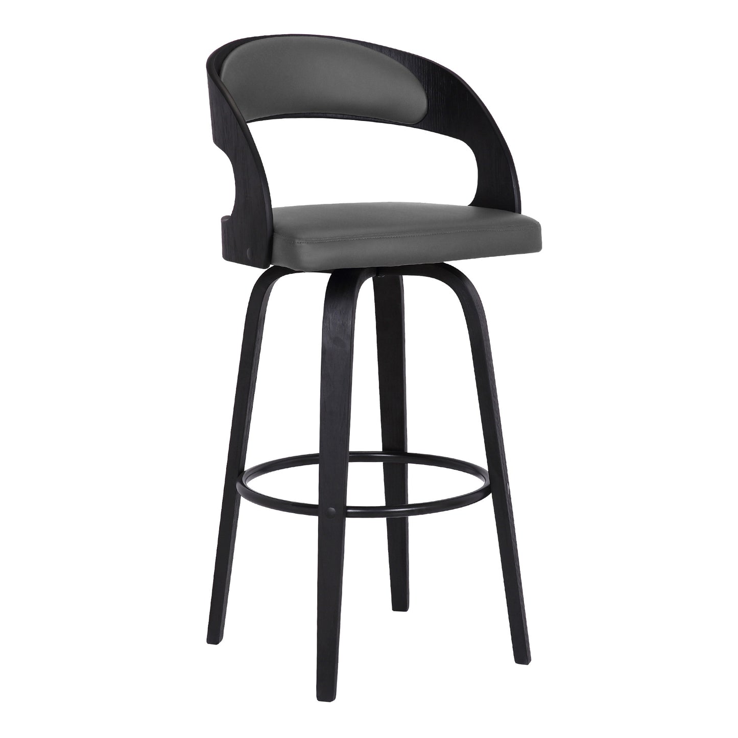 26" Gray And Black Faux Leather And Iron Swivel Low Back Counter Height Bar Chair - Homeroots - Flyclothing LLC