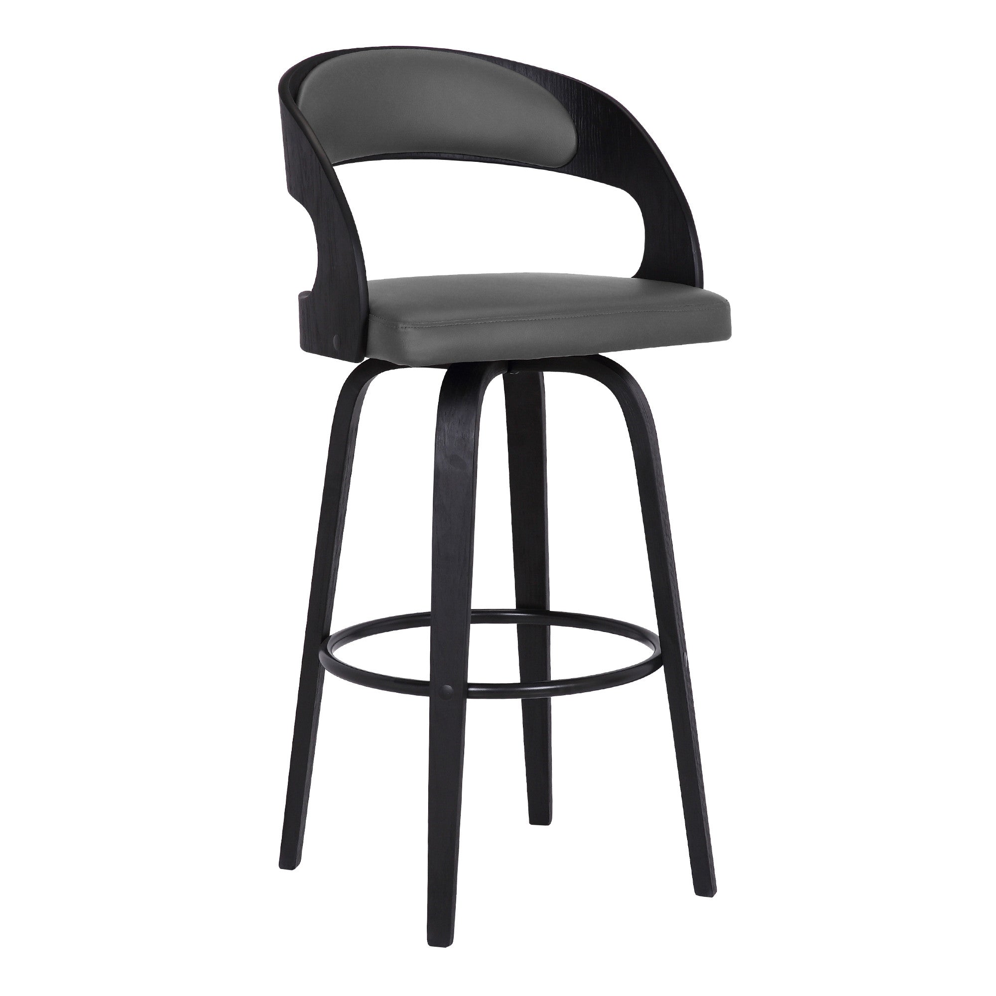 26" Gray And Black Faux Leather And Iron Swivel Low Back Counter Height Bar Chair - Homeroots - Flyclothing LLC