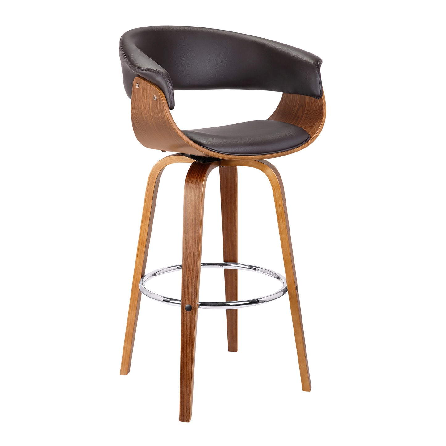 27" Brown Faux Leather And Iron Swivel Low Back Counter Height Bar Chair - Homeroots - Flyclothing LLC
