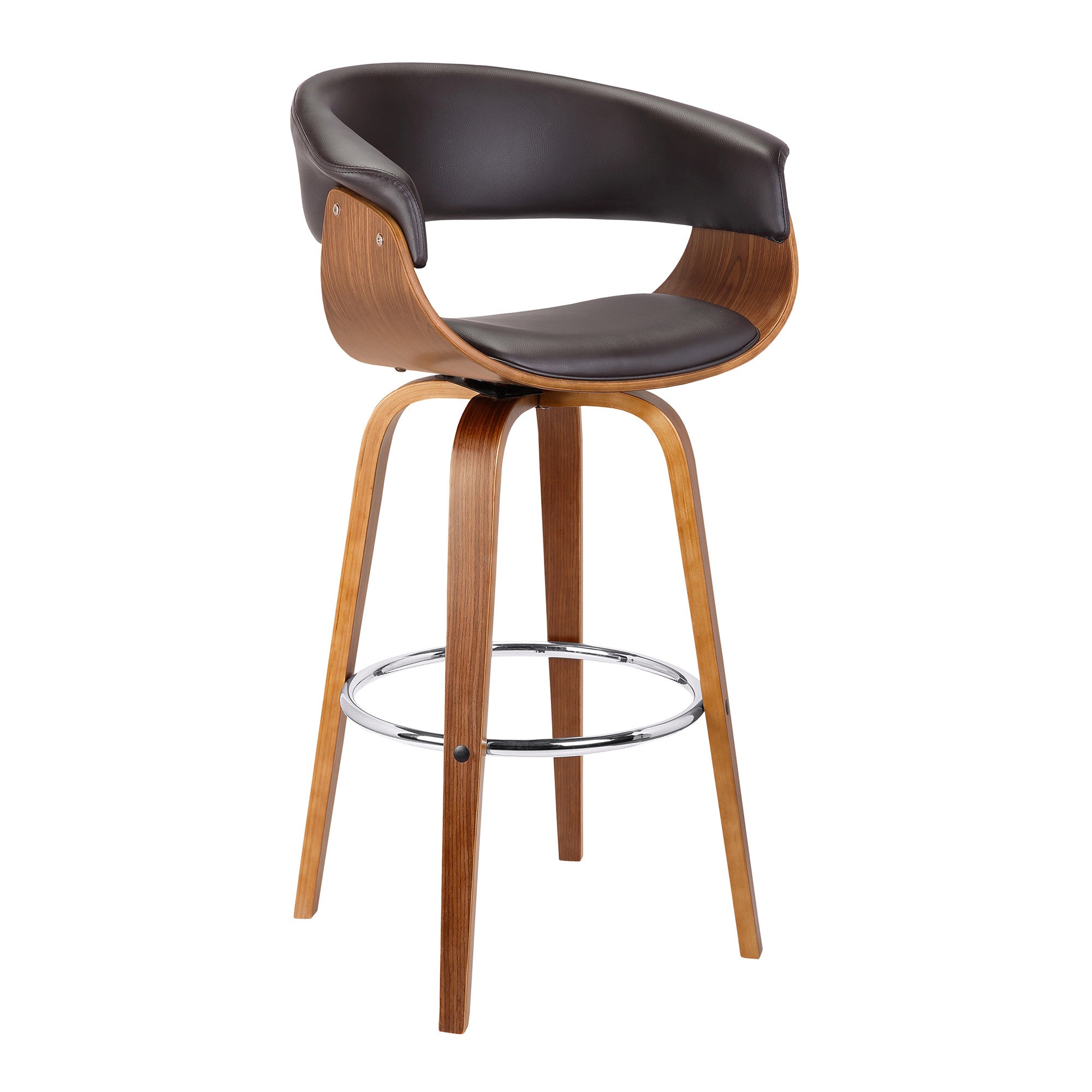 27" Brown Faux Leather And Iron Swivel Low Back Counter Height Bar Chair - Homeroots - Flyclothing LLC