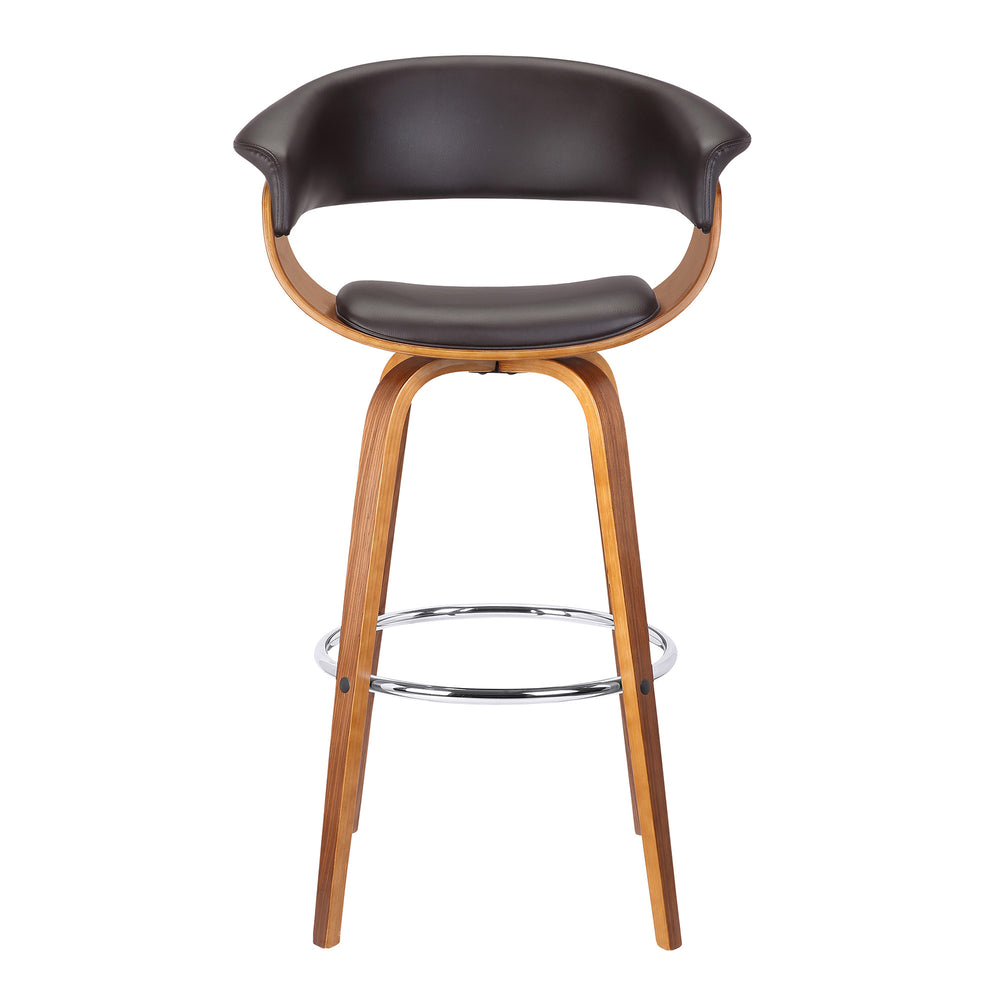 27" Brown Faux Leather And Iron Swivel Low Back Counter Height Bar Chair