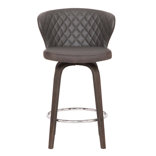 30" Brown Faux Leather And Iron Swivel Low Back Bar Height Bar Chair - Homeroots - Flyclothing LLC