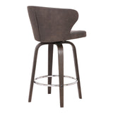 30" Brown Faux Leather And Iron Swivel Low Back Bar Height Bar Chair - Homeroots