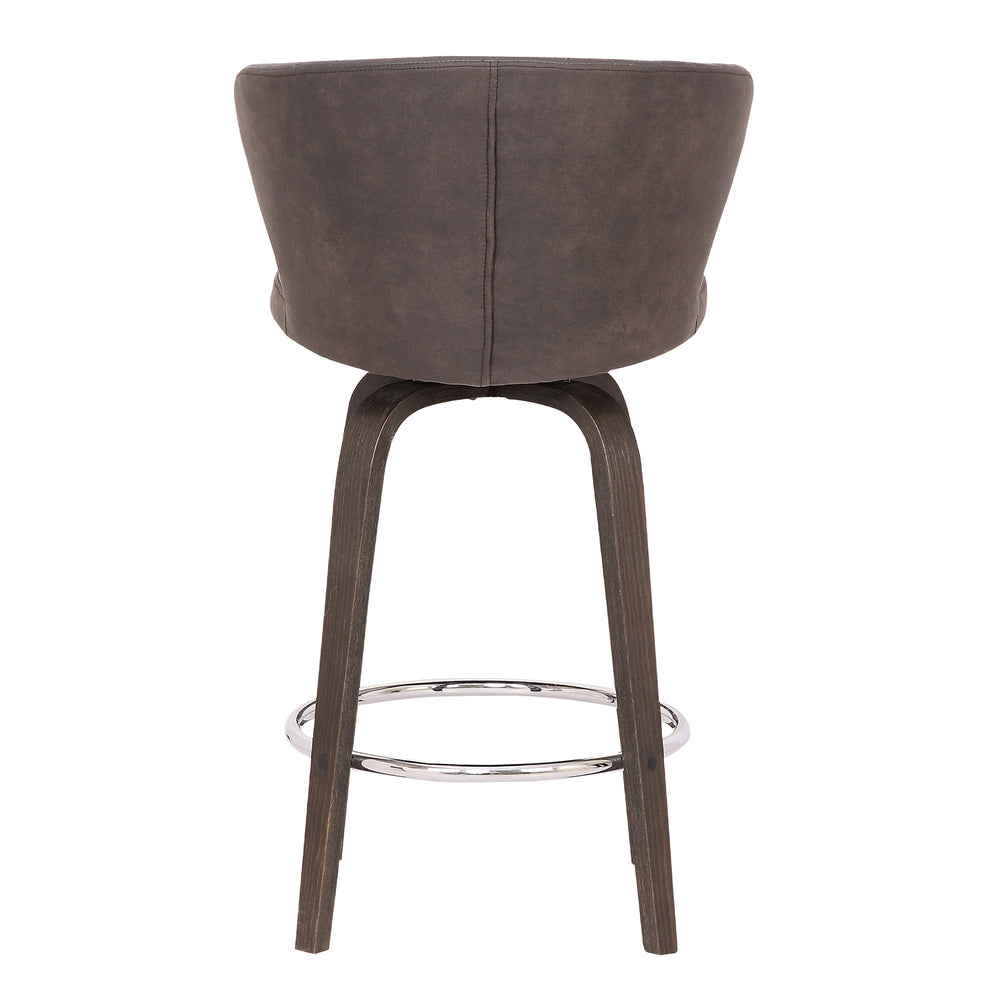 30" Brown Faux Leather And Iron Swivel Low Back Bar Height Bar Chair - Homeroots - Flyclothing LLC