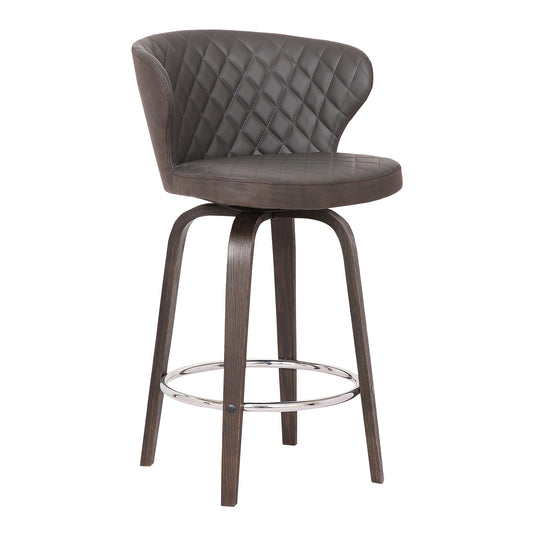 30" Brown Faux Leather And Iron Swivel Low Back Bar Height Bar Chair - Homeroots - Flyclothing LLC
