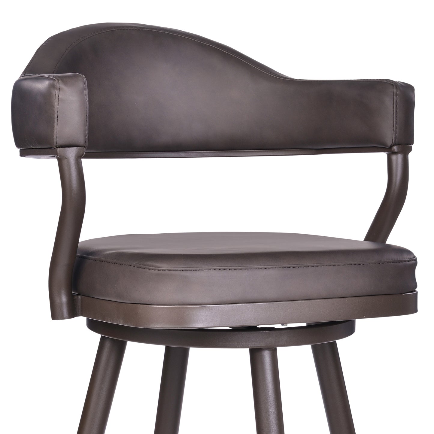 30" Brown Faux Leather And Iron Swivel Bar Height Bar Chair - Homeroots - Flyclothing LLC