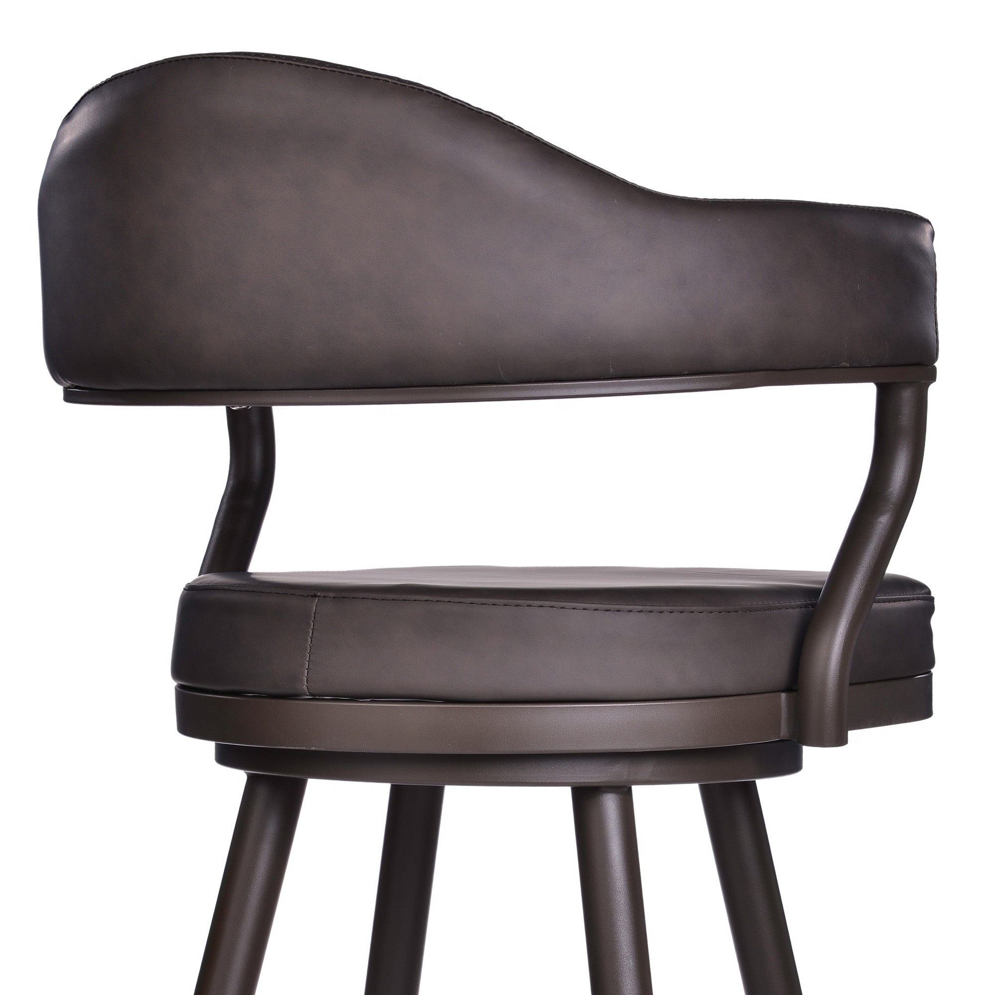 30" Brown Faux Leather And Iron Swivel Bar Height Bar Chair - Homeroots - Flyclothing LLC