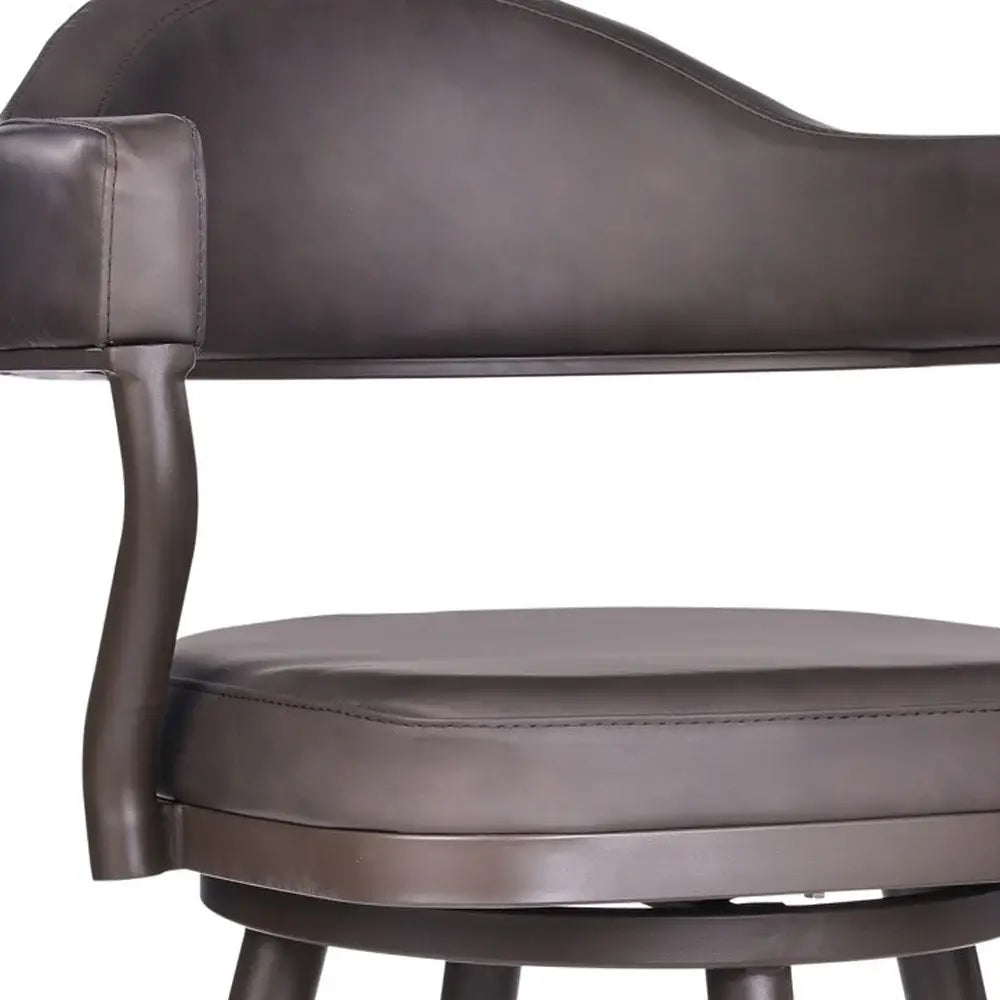 30" Brown Faux Leather And Iron Swivel Bar Height Bar Chair - Homeroots - Flyclothing LLC