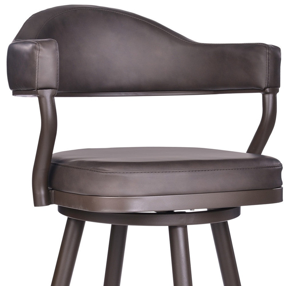 30" Brown Faux Leather And Iron Swivel Bar Height Bar Chair - Homeroots - Flyclothing LLC