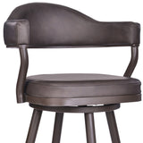 30" Brown Faux Leather And Iron Swivel Bar Height Bar Chair - Homeroots