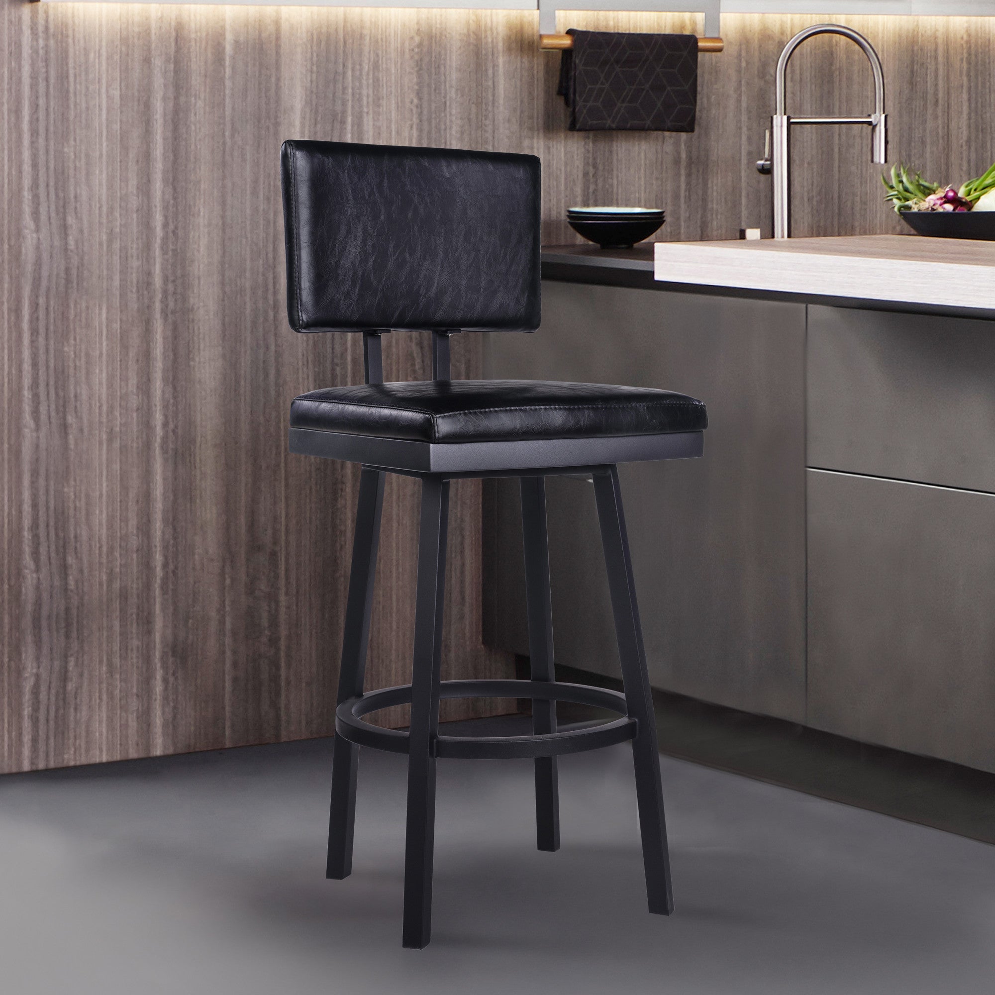 26" Black Iron Swivel Counter Height Bar Chair - Homeroots - Flyclothing LLC