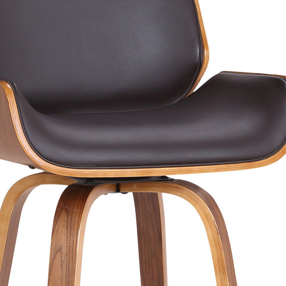30" Brown Solid Wood Swivel Low Back Bar Height Bar Chair - Homeroots - Flyclothing LLC