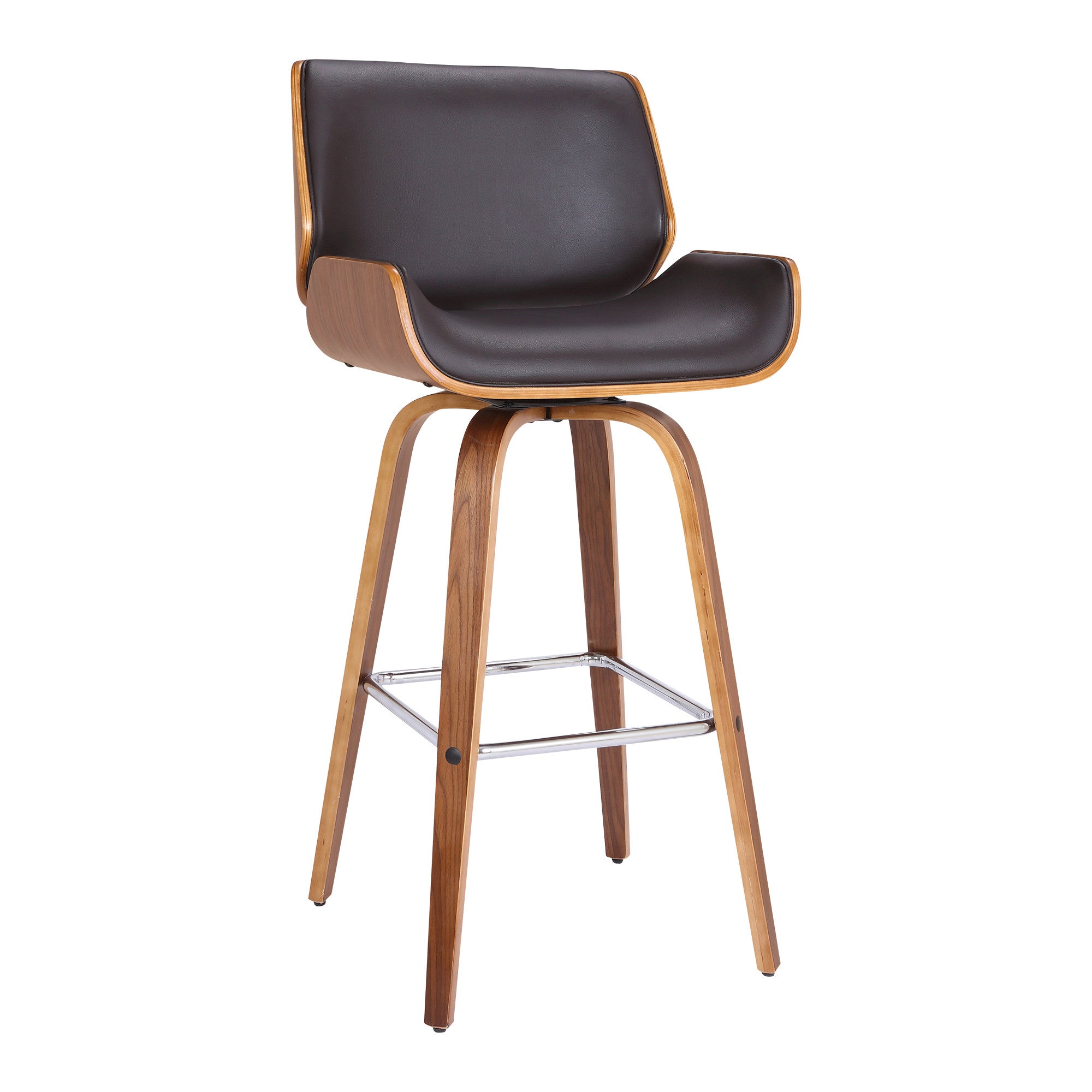 30" Brown Solid Wood Swivel Low Back Bar Height Bar Chair - Homeroots - Flyclothing LLC