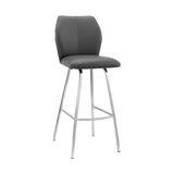 26" Gray And Silver Faux Leather And Iron Counter Height Bar Chair - Homeroots