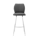 26" Gray And Silver Faux Leather And Iron Counter Height Bar Chair - Homeroots