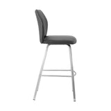 26" Gray And Silver Faux Leather And Iron Counter Height Bar Chair - Homeroots