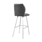 26" Gray And Silver Faux Leather And Iron Counter Height Bar Chair - Homeroots