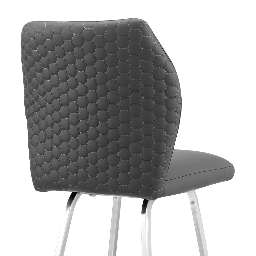 26" Gray And Silver Faux Leather And Iron Counter Height Bar Chair - Homeroots