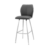 26" Gray And Silver Faux Leather And Iron Counter Height Bar Chair - Homeroots - Flyclothing LLC