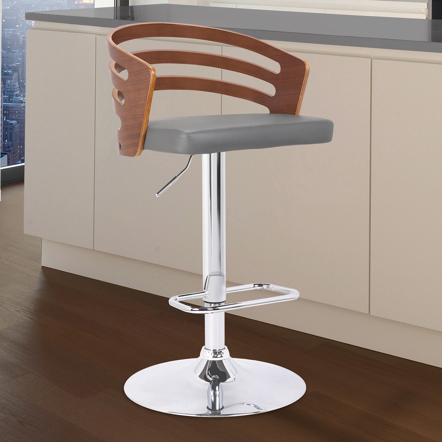 25" Gray And Silver Iron Swivel Low Back Adjustable Height Bar Chair - Homeroots - Flyclothing LLC