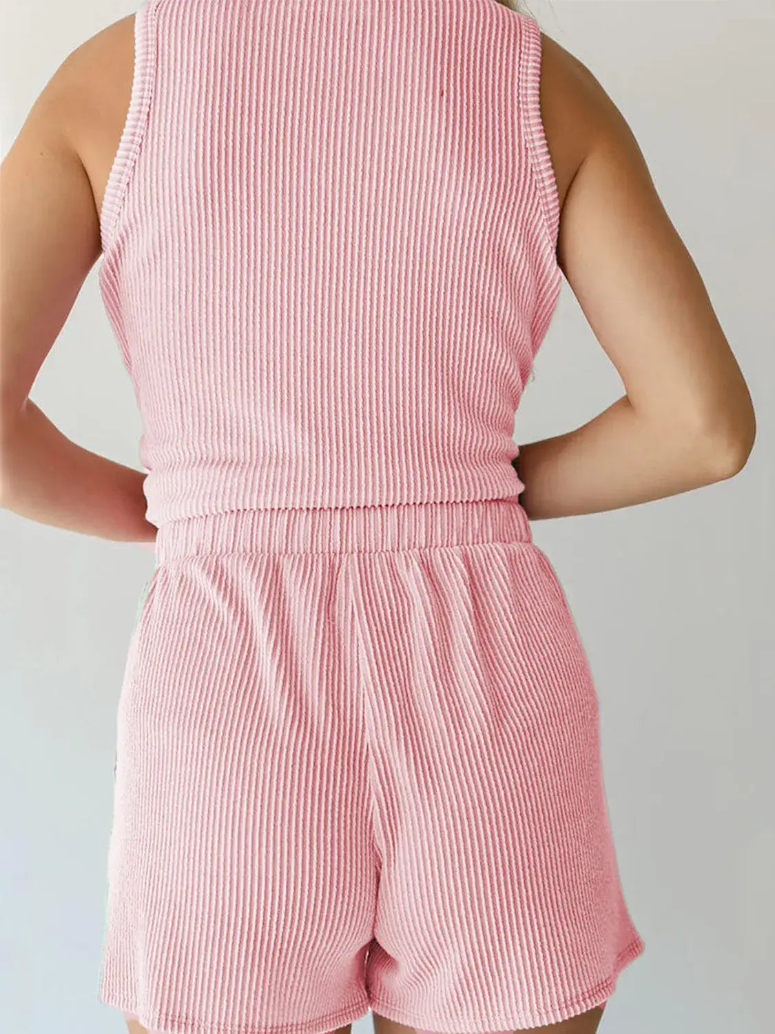 Round Neck Sleeveless Top and Shorts Set - Trendsi - Flyclothing LLC