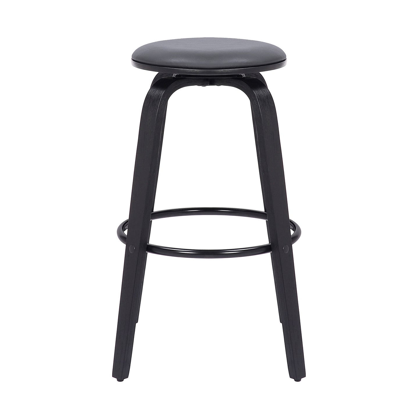 29" Gray And Black Solid Wood Swivel Backless Bar Height Bar Chair - Homeroots - Flyclothing LLC