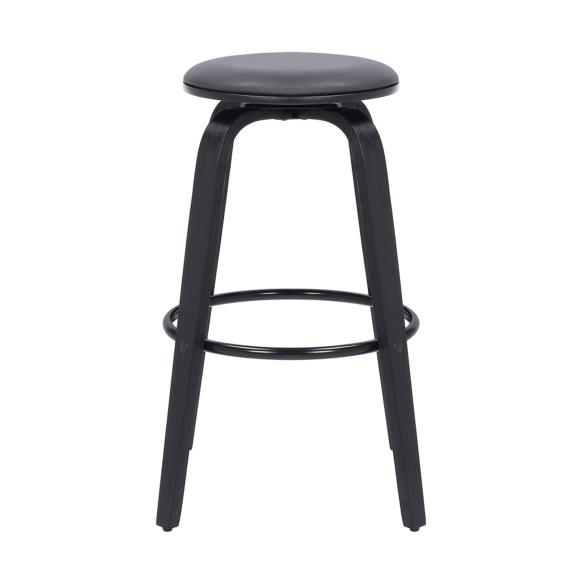 29" Gray And Black Solid Wood Swivel Backless Bar Height Bar Chair - Homeroots - Flyclothing LLC