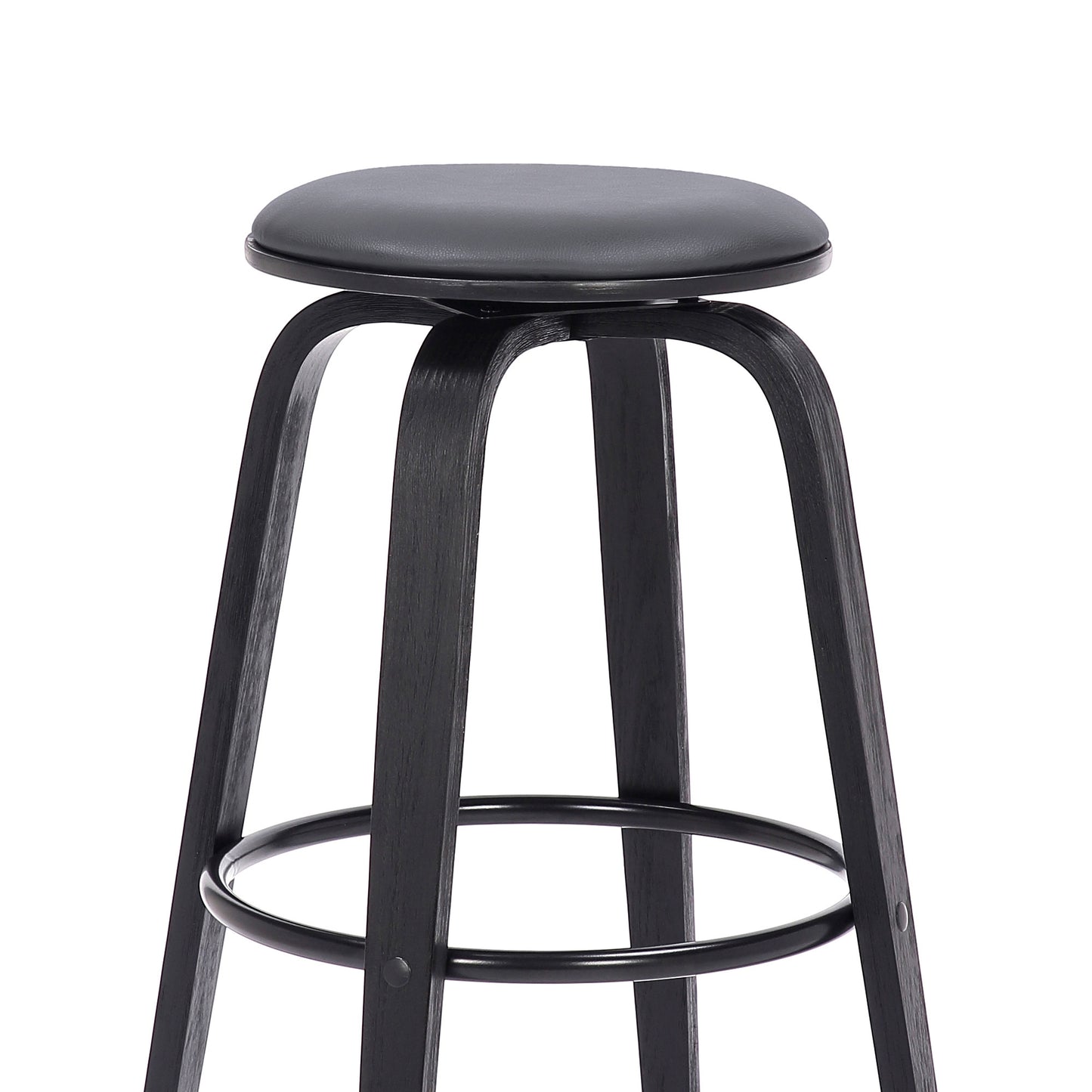 29" Gray And Black Solid Wood Swivel Backless Bar Height Bar Chair - Homeroots - Flyclothing LLC