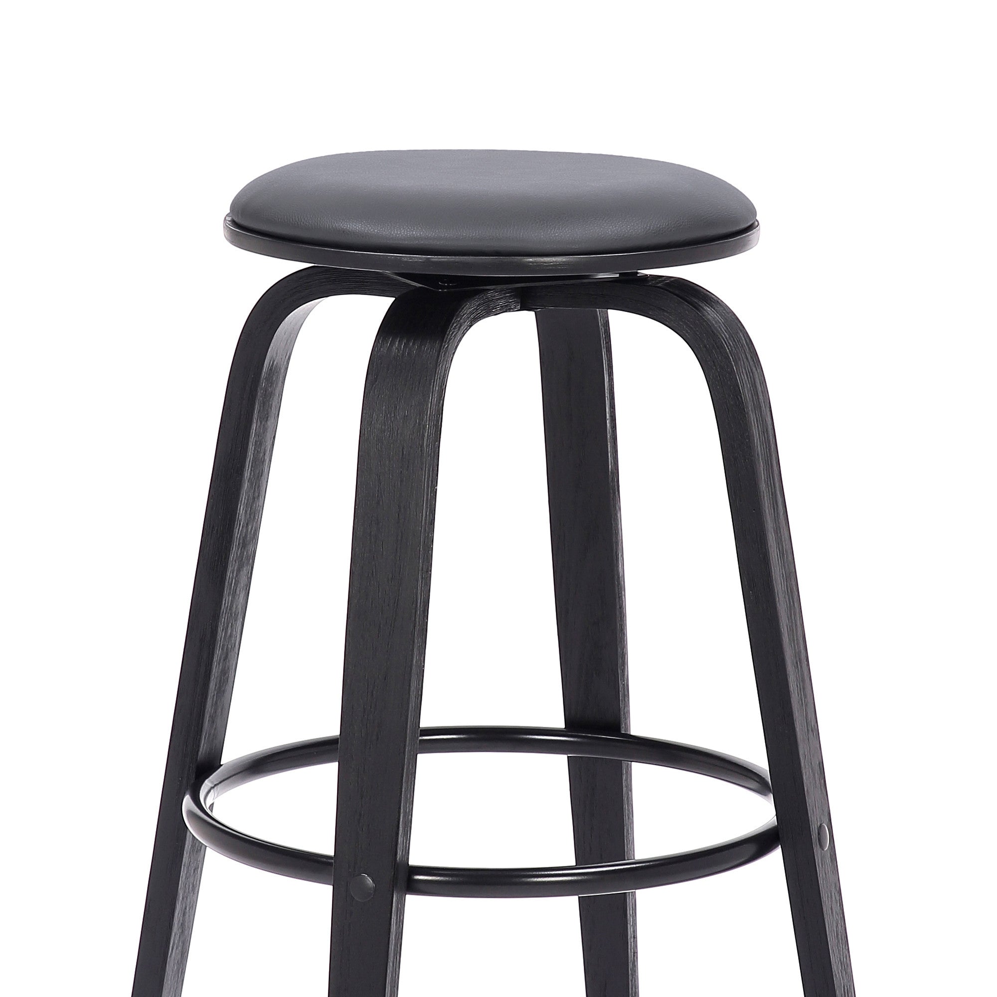 29" Gray And Black Solid Wood Swivel Backless Bar Height Bar Chair - Homeroots - Flyclothing LLC