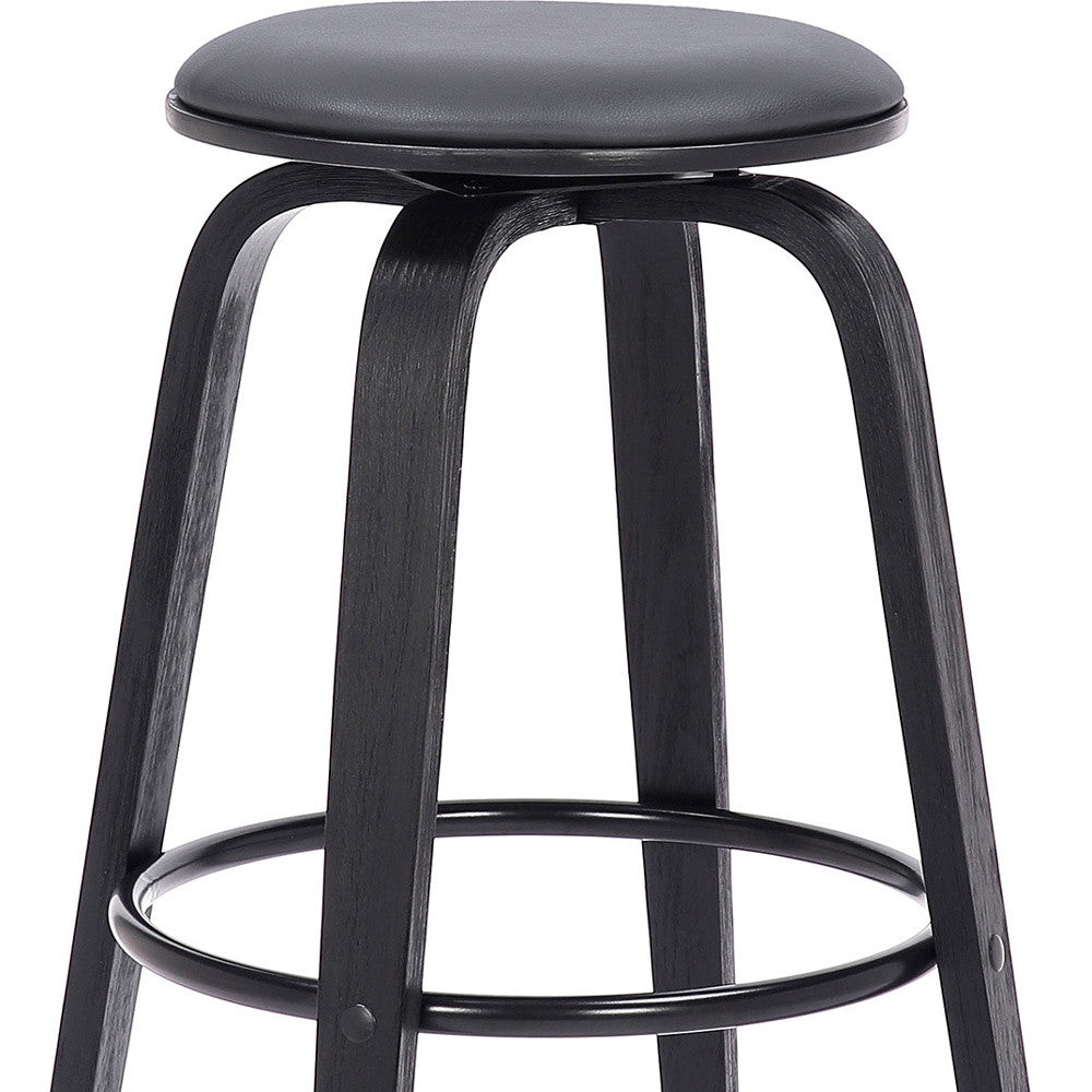 29" Gray And Black Solid Wood Swivel Backless Bar Height Bar Chair - Homeroots - Flyclothing LLC