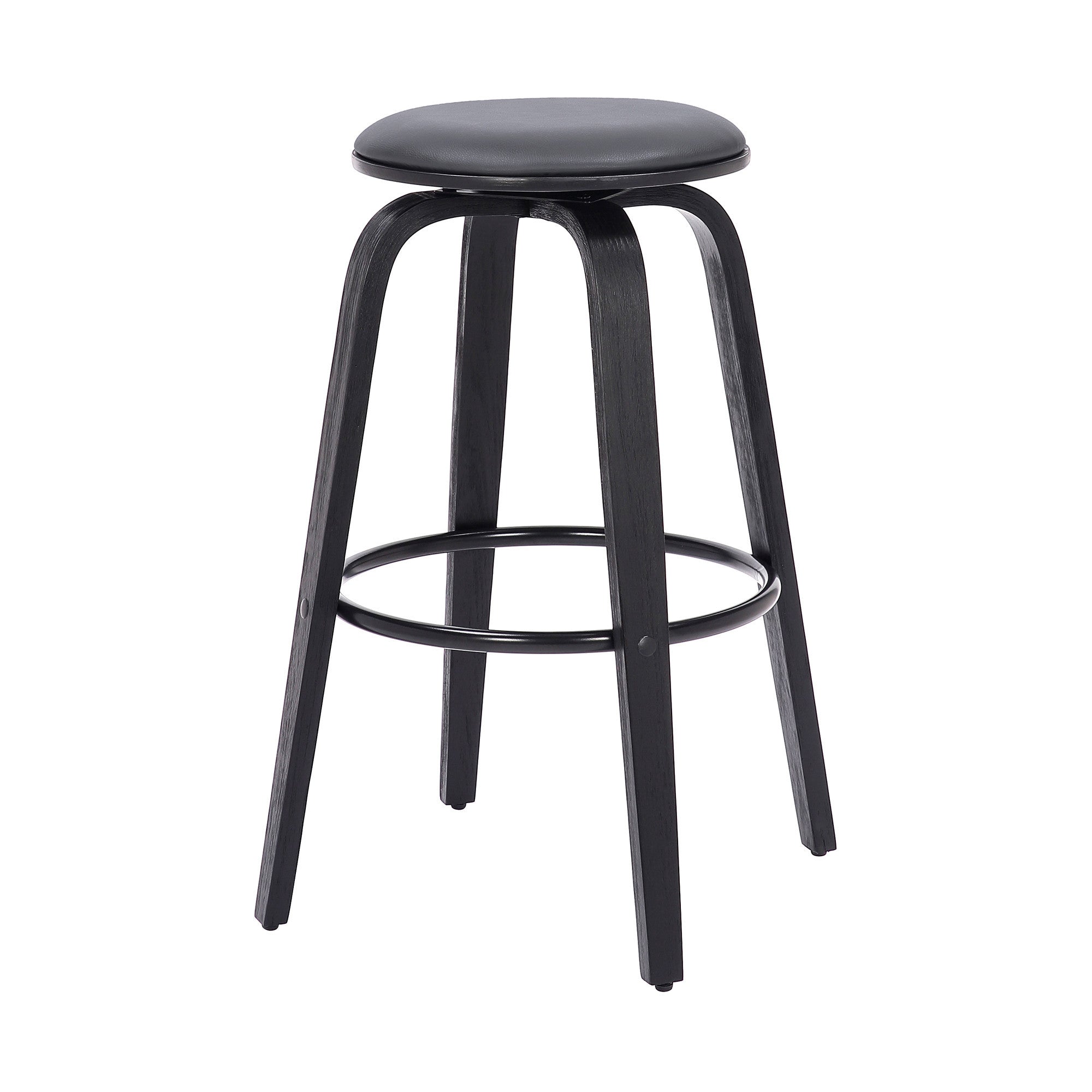 29" Gray And Black Solid Wood Swivel Backless Bar Height Bar Chair - Homeroots - Flyclothing LLC