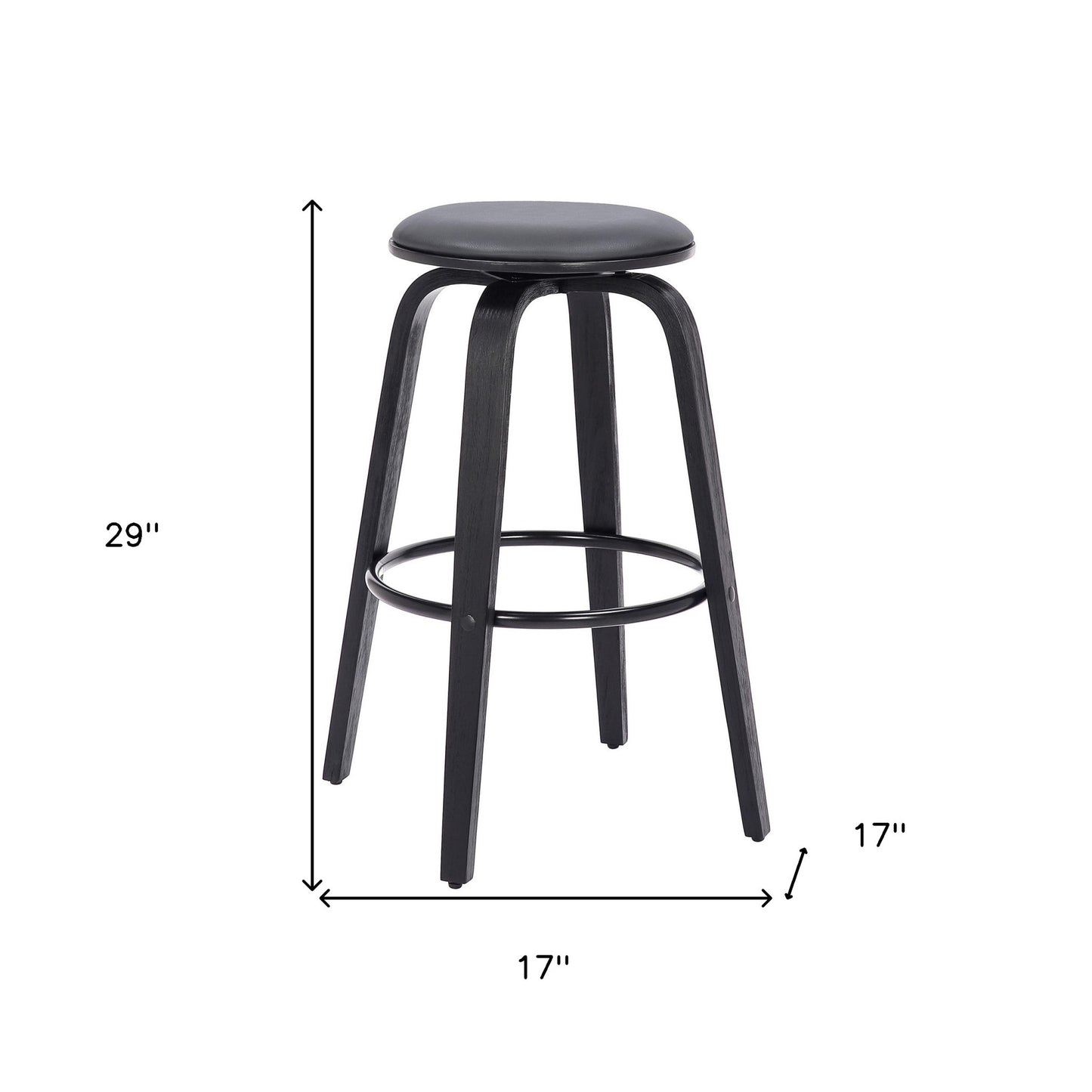 29" Gray And Black Solid Wood Swivel Backless Bar Height Bar Chair - Homeroots - Flyclothing LLC