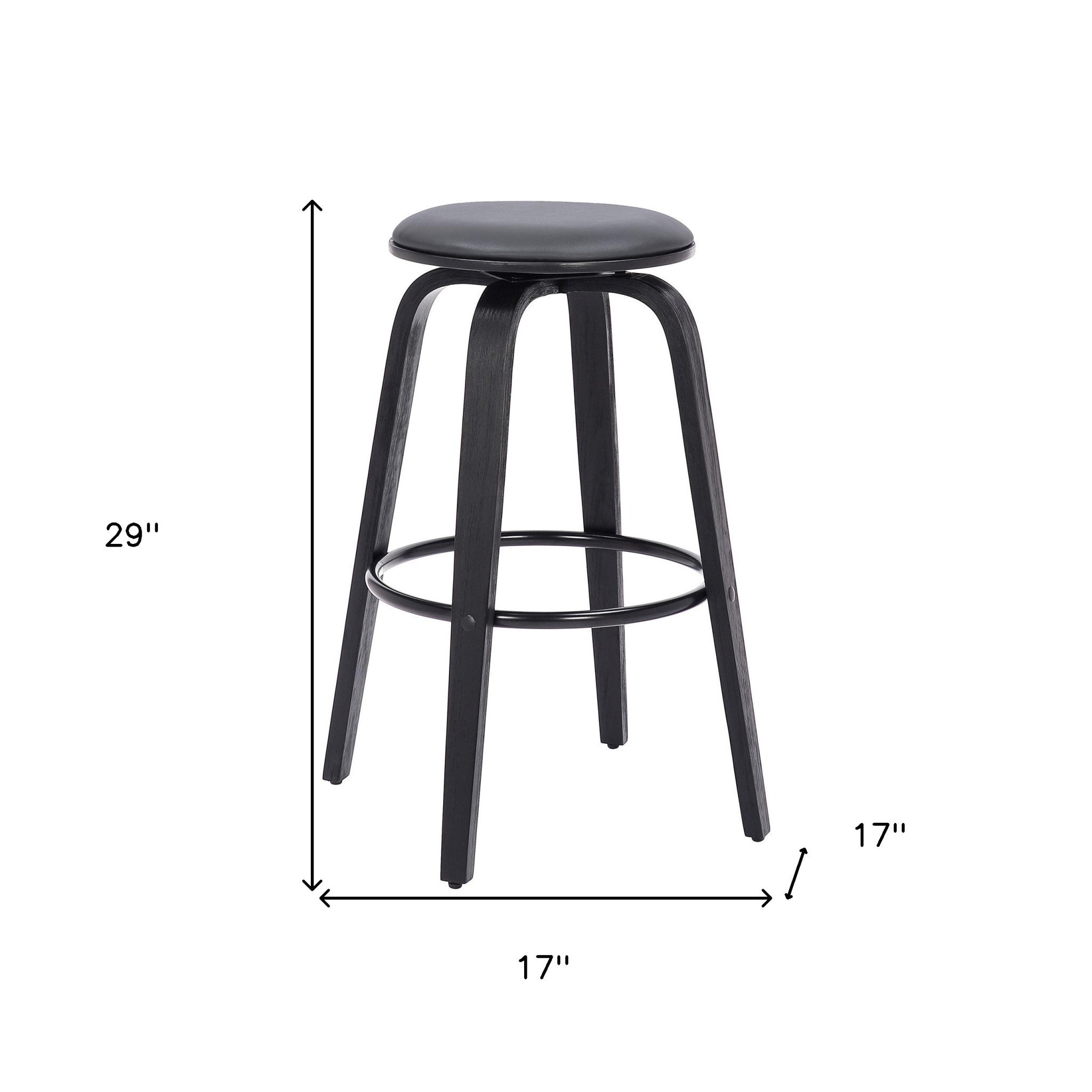 29" Gray And Black Solid Wood Swivel Backless Bar Height Bar Chair - Homeroots - Flyclothing LLC