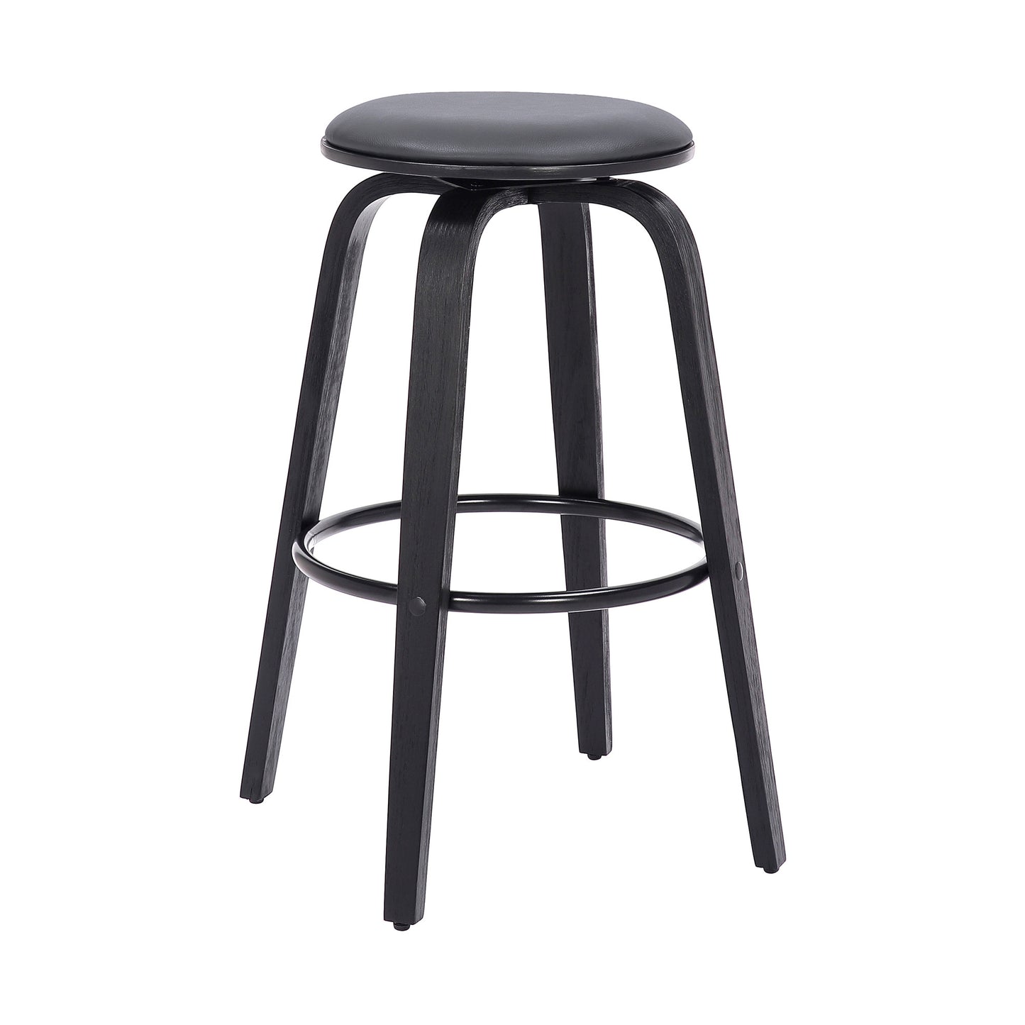 29" Gray And Black Solid Wood Swivel Backless Bar Height Bar Chair - Homeroots - Flyclothing LLC
