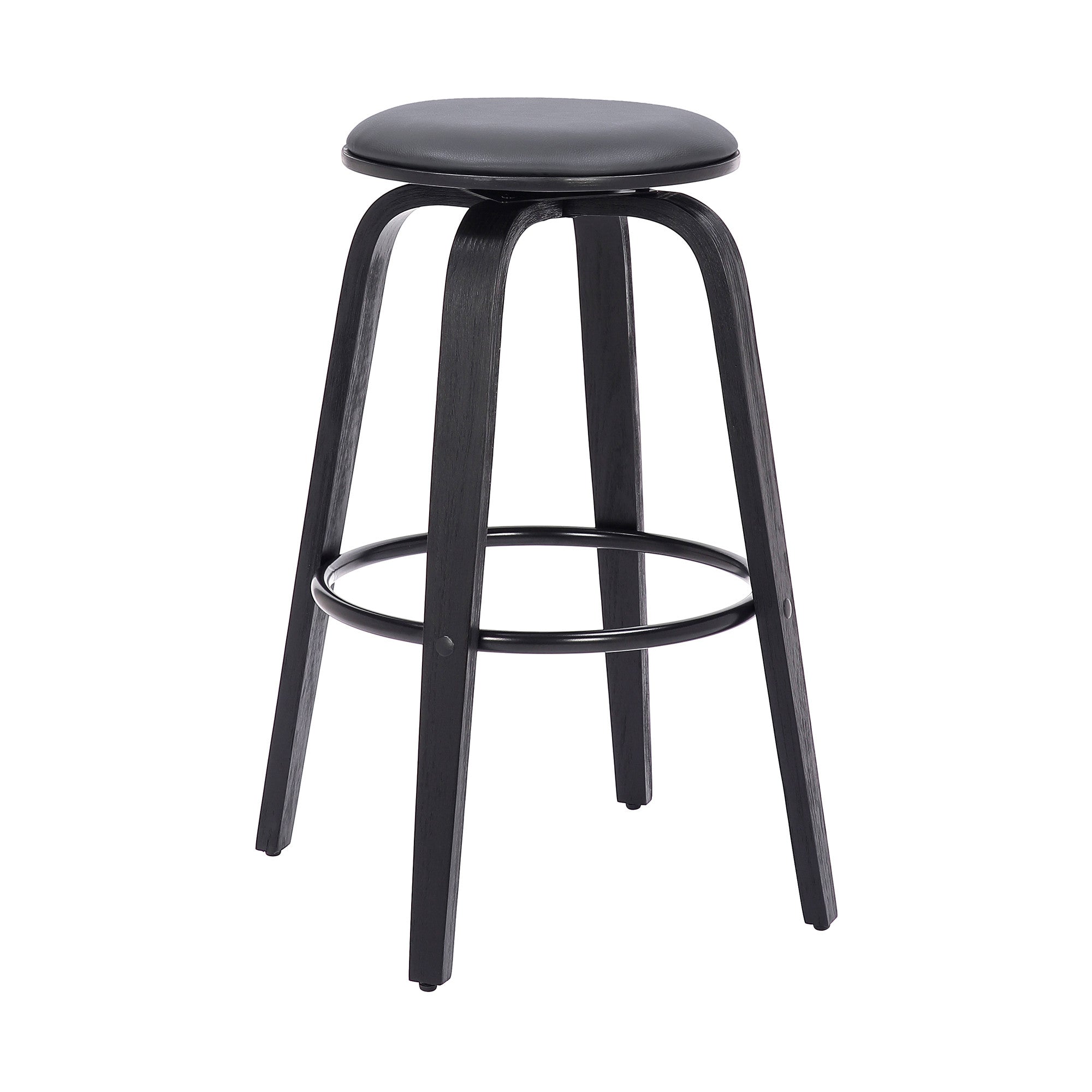29" Gray And Black Solid Wood Swivel Backless Bar Height Bar Chair - Homeroots - Flyclothing LLC