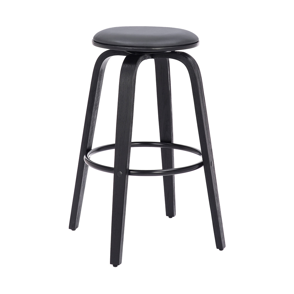 29" Gray And Black Solid Wood Swivel Backless Bar Height Bar Chair - Homeroots