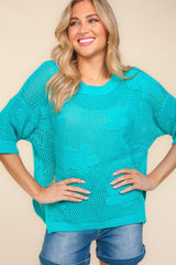 Haptics Floral Crochet Side Slit Knit Top - Trendsi