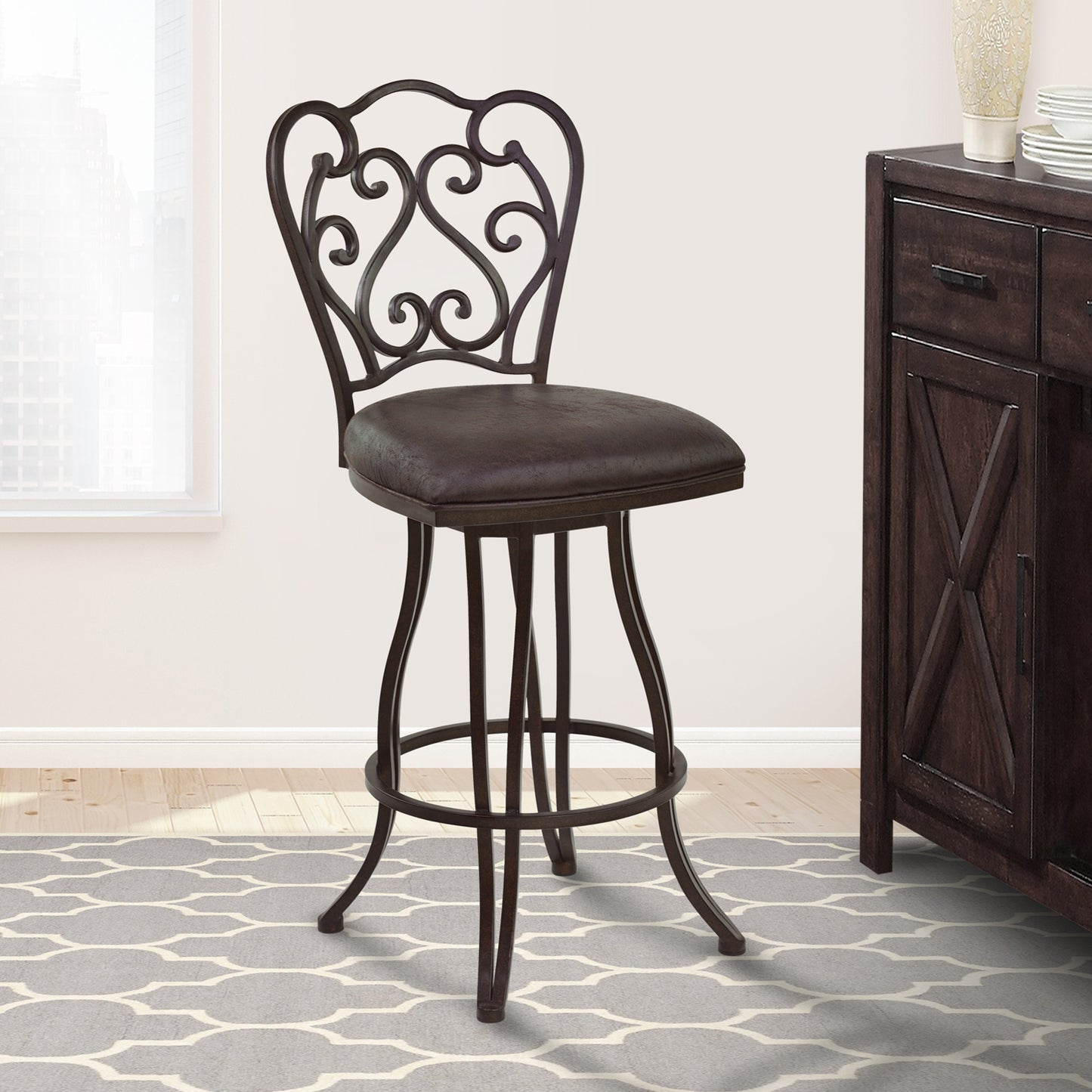 26" Espresso Iron Swivel Counter Height Bar Chair - Homeroots - Flyclothing LLC