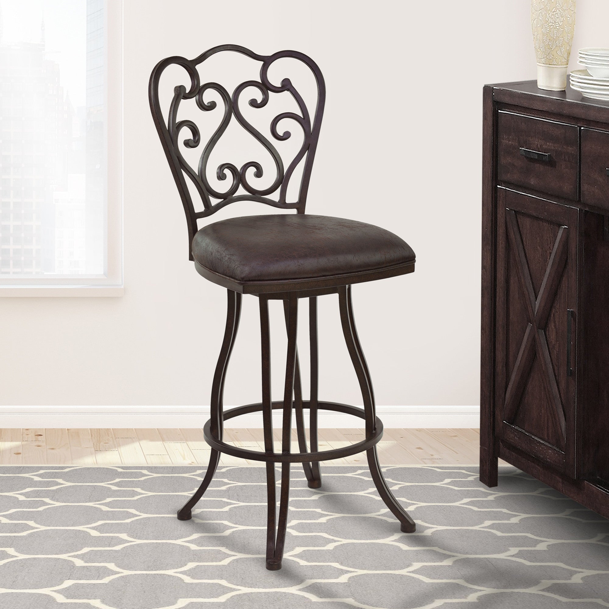 26" Espresso Iron Swivel Counter Height Bar Chair - Homeroots - Flyclothing LLC