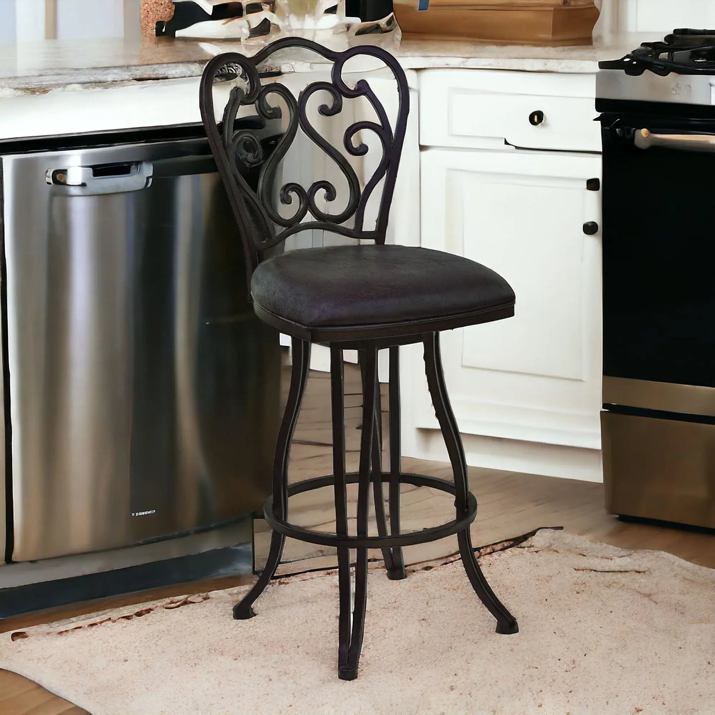 30" Espresso Iron Swivel Bar Height Bar Chair - Homeroots - Flyclothing LLC