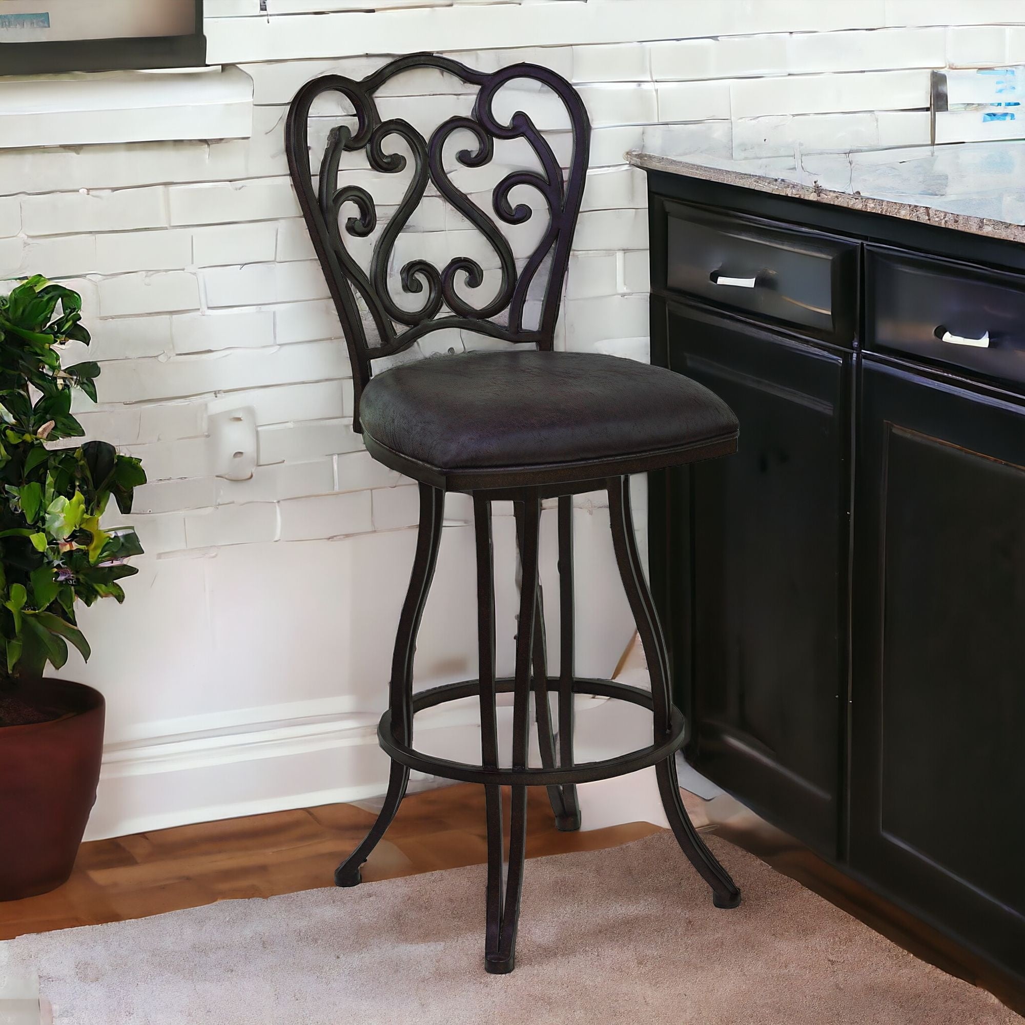 30" Espresso Iron Swivel Bar Height Bar Chair - Homeroots - Flyclothing LLC