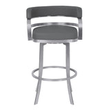 30" Gray And Silver Faux Leather And Iron Swivel Low Back Bar Height Bar Chair - Homeroots
