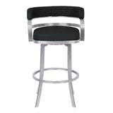 26" Black And Silver Faux Leather And Iron Swivel Low Back Counter Height Bar Chair - Homeroots