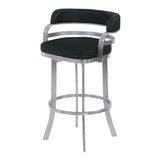 26" Black And Silver Faux Leather And Iron Swivel Low Back Counter Height Bar Chair - Homeroots