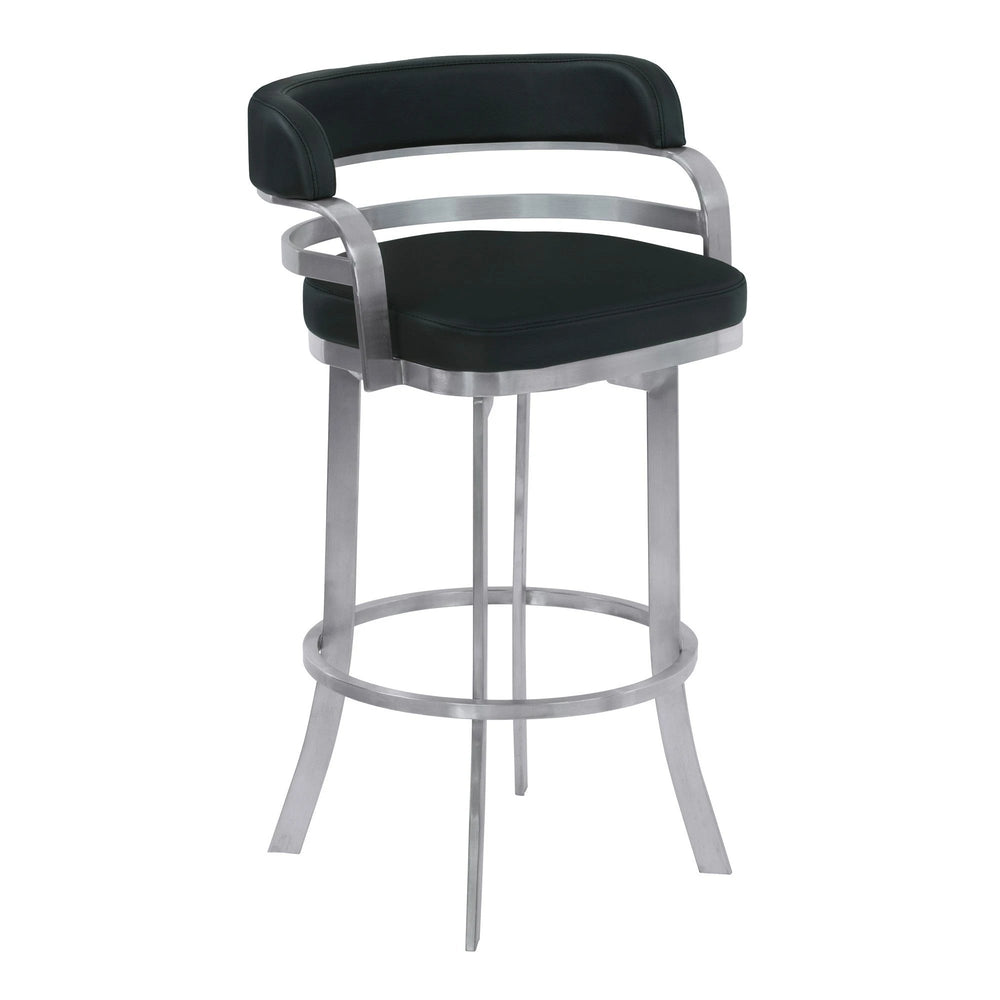 26" Black And Silver Faux Leather And Iron Swivel Low Back Counter Height Bar Chair - Homeroots